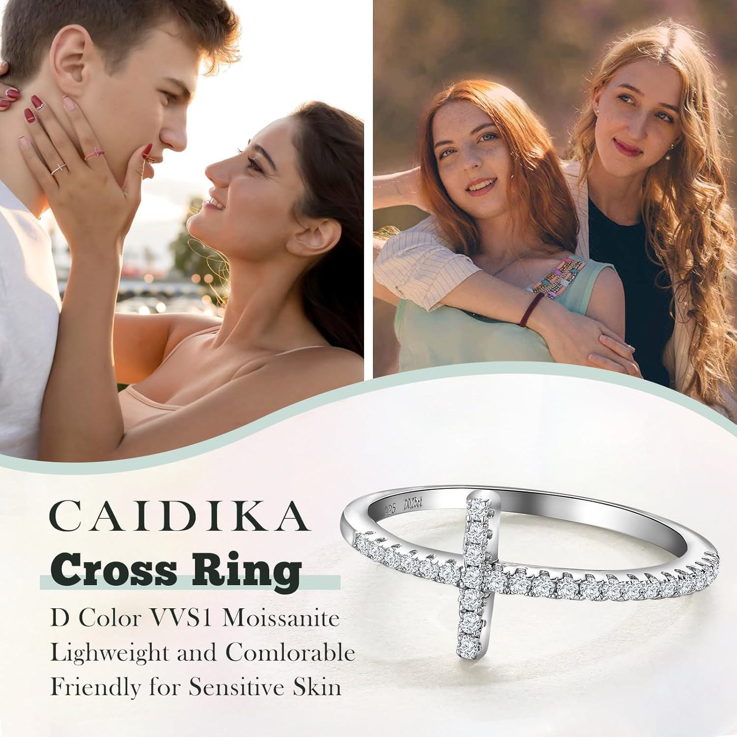 Moissanite/Created Sapphire/Emerald/Ruby Sideways Cross Rings for Women 925 Sterling Silver Stackable Band Ring Engagement Anniversary Jewelry - Image 5