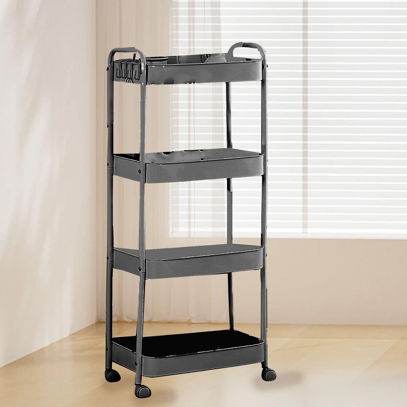 Yosoo Health Gear Carro Rodante Utilitario de 3 Niveles, Carro Organizador de Almacenamiento de Acero Al Carbono con Ruedas Giratorias, Almacenamiento Móvil de 3 Niveles para Cocina, Baño, Sala de