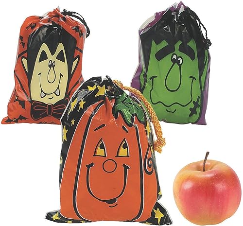 Fun Express - Bolsas de regalo de Halloween con cordón (grandes) - 3dz para Halloween - Suministros para fiestas - Bolsas - Bolsas de plástico -