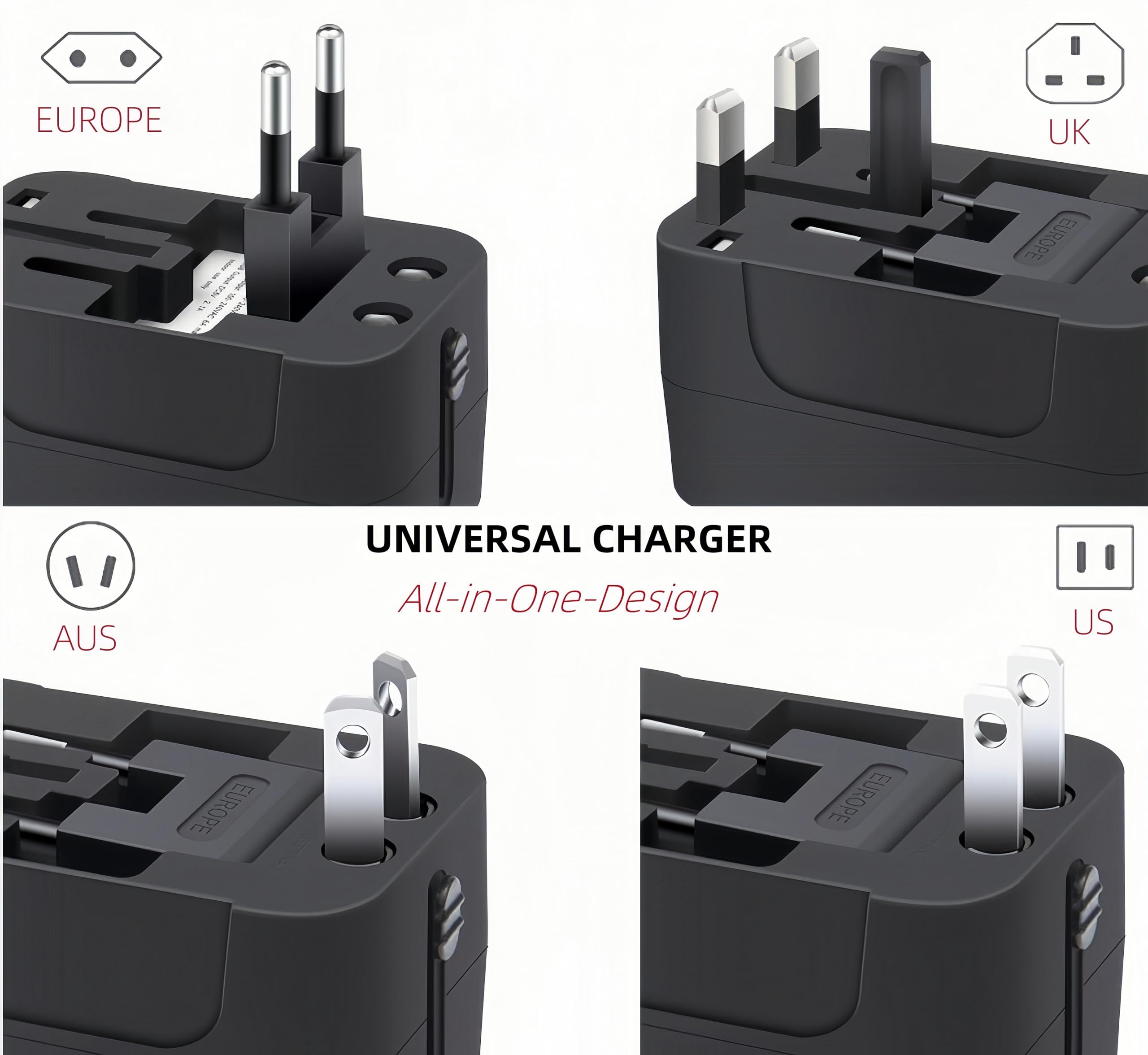 Adattatore Universale da Viaggio,Presa Universale da Viaggio con 1 USB A e 1 USB C,Adattatore da Viaggio Italia Inghilterra Germania America Australia e 150+ Paese