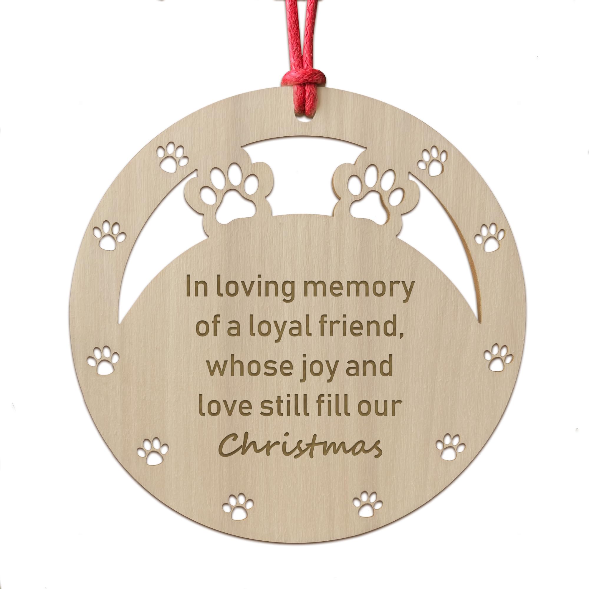 Red Ocean Joy And Love Dog Memory Christmas Wooden Engraved Bauble, Pet Puppy Memorial Xmas Decoration Gift, In Memory Of Cat Dog Pet Animal Ornament, Memorial Christmas Tree Decorations (Joy And Love)