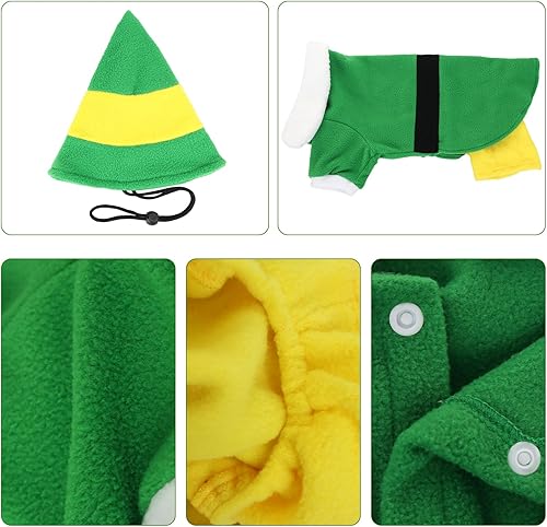 Miniatura 5 de Disfraz de elfo navideño para perro con sombrero, disfraz de elfo para perro, abrigo cálido de invierno, ropa de abrigo cálido (M)