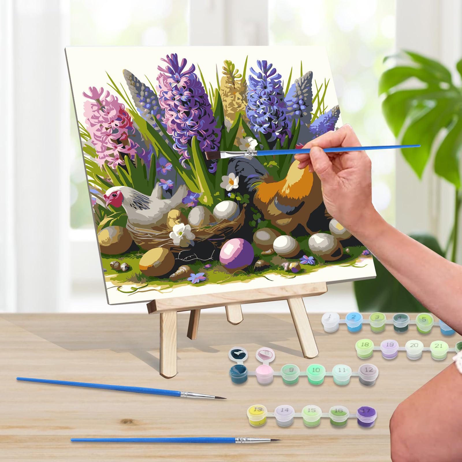 Kit Peinture Par Numéros EOBROMD – Fleur – Toile 30,5 Cm Encadrée, Chevalet Bois Inclus