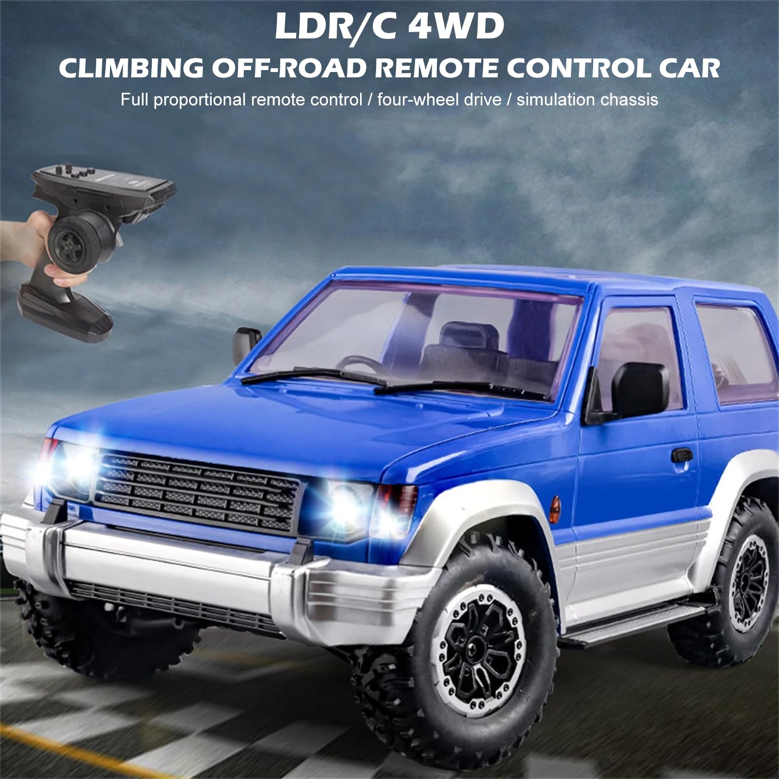 Hylukon Remote Control Car, 2.4Ghz 1:14 Scale 4WD Off Road Rock Crawler Vehicle with LDE Headlights, All Terrain 4-Channel Off-Road Remote Control Jeep Vehicle RTR Gift for Kids Adults