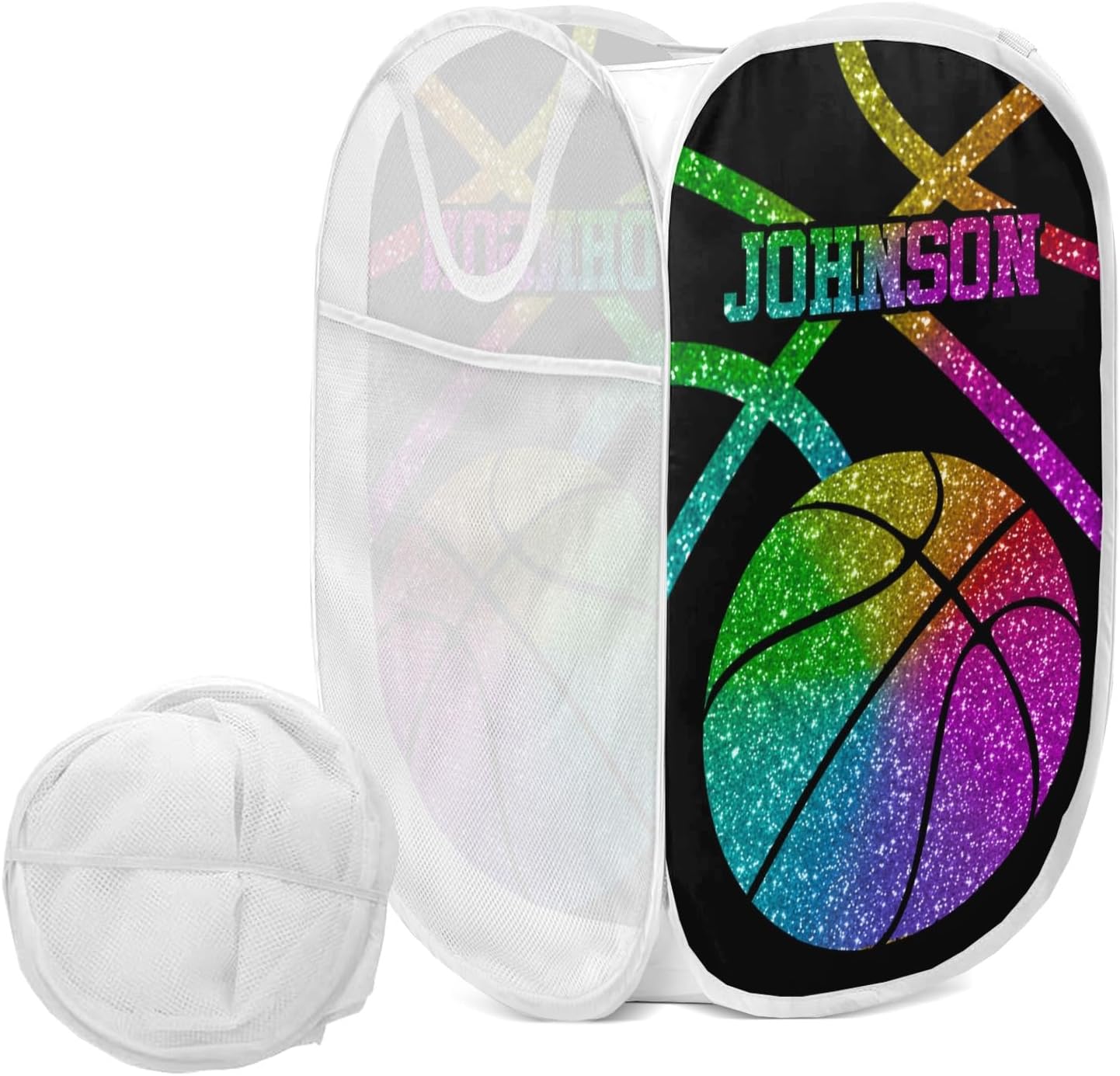 Sport Basketball Colorful Glitter Laundry Basket, Large Opening Collapsible Clothes Hampers, Laundry, Storage, Bathroom, Bedroom, Home Closet Clothes Basket