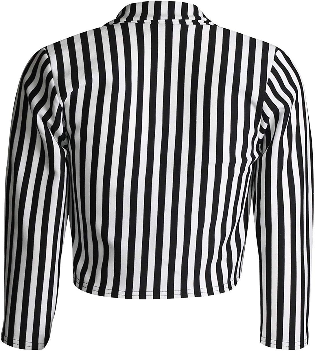 Loxdonz Women's Classic ¾ Sleeves Open Front Stripes Cropped Waterfall Crop Blazer Jacket Coat Cardigan