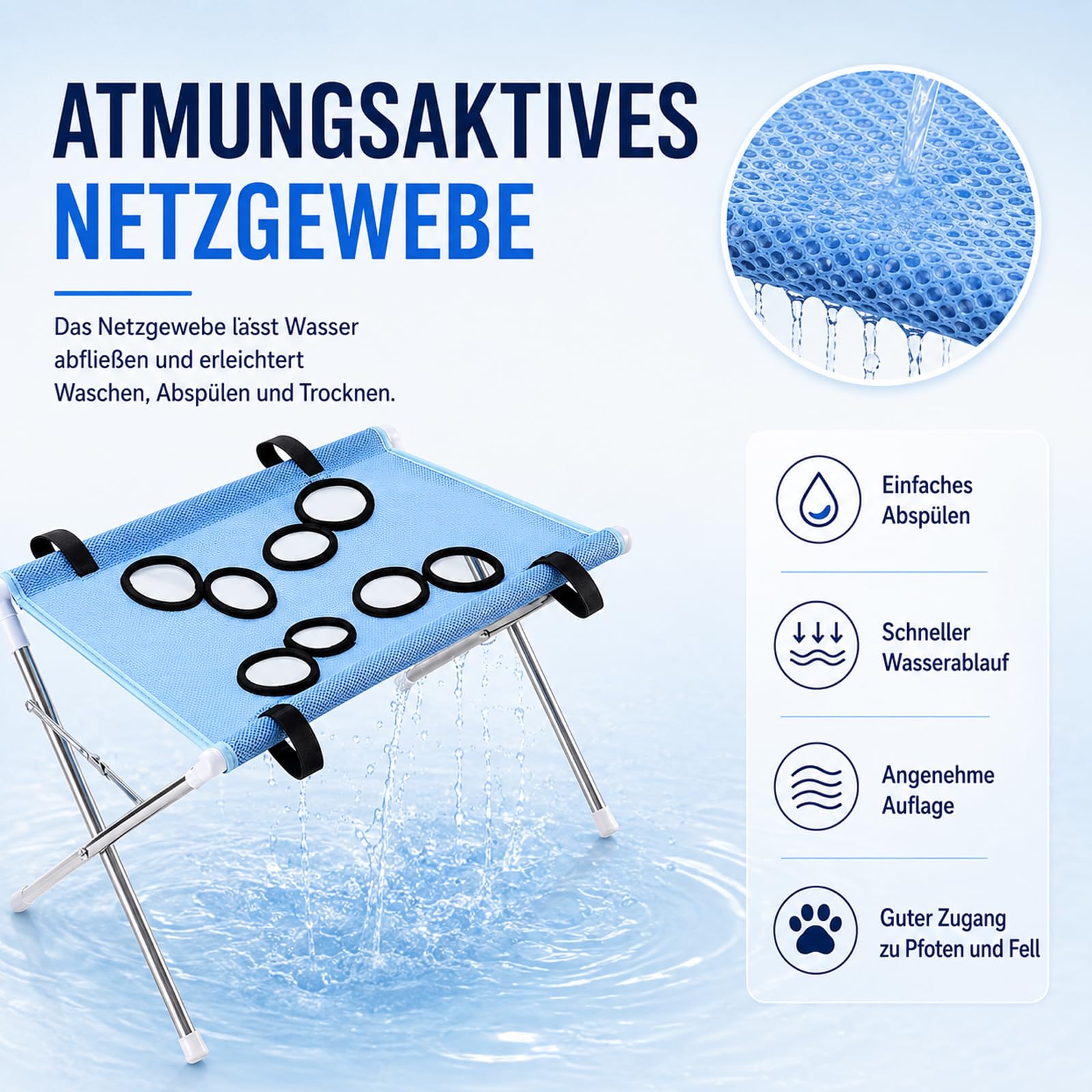 DZ'HUE Hundepflege HäNgematte, 2027 NEU Pet Shower Holder, Hunde Badehilfe, Faltbare Hundebadewanne Mit Gestell, Hundewaschtisch Klappbar, füR Haustierpflege Bad Salon (A-Blue)