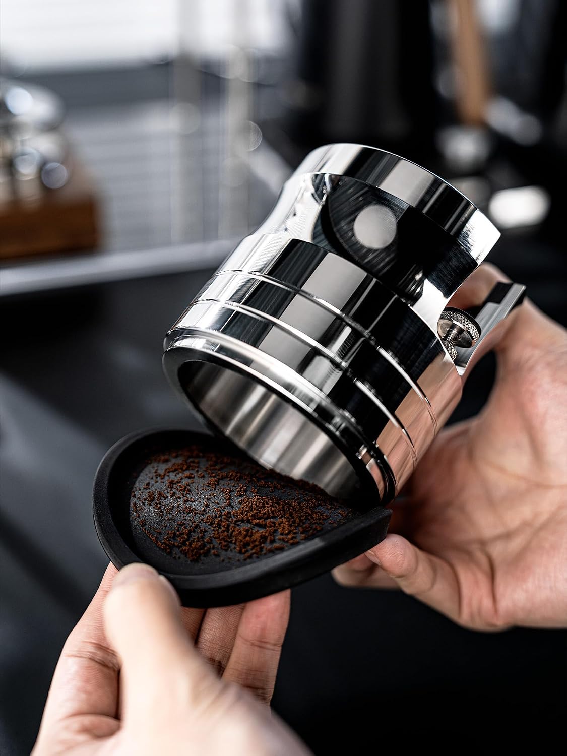 58mm Portafilter Holder, Mirror Polished Stainless Steel Puck Prep Station | for E61 ECM, Vibiemme, Rocket, La Marzocco Double Spout | for Most 58mm Portafilters | Not for Angled Handles