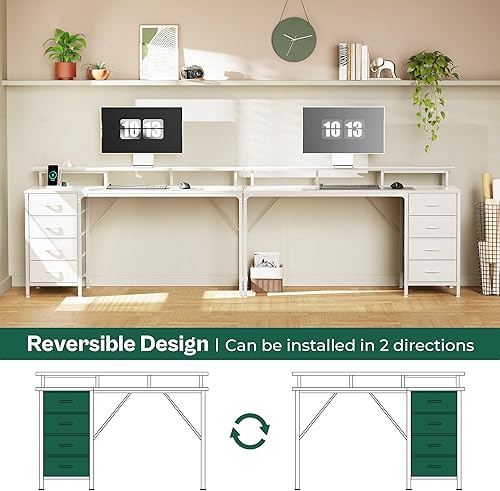 Miniatura 7 de Escritorio para computadora de 55 pulgadas con tomas de corriente y luces LED, escritorio para juegos con 4 cajones, escritorio de oficina con