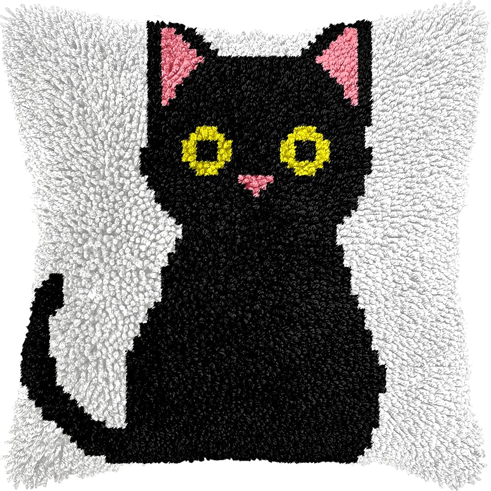 LingxiCreation DIY Latch Hook Kits Pillowcase Cat
