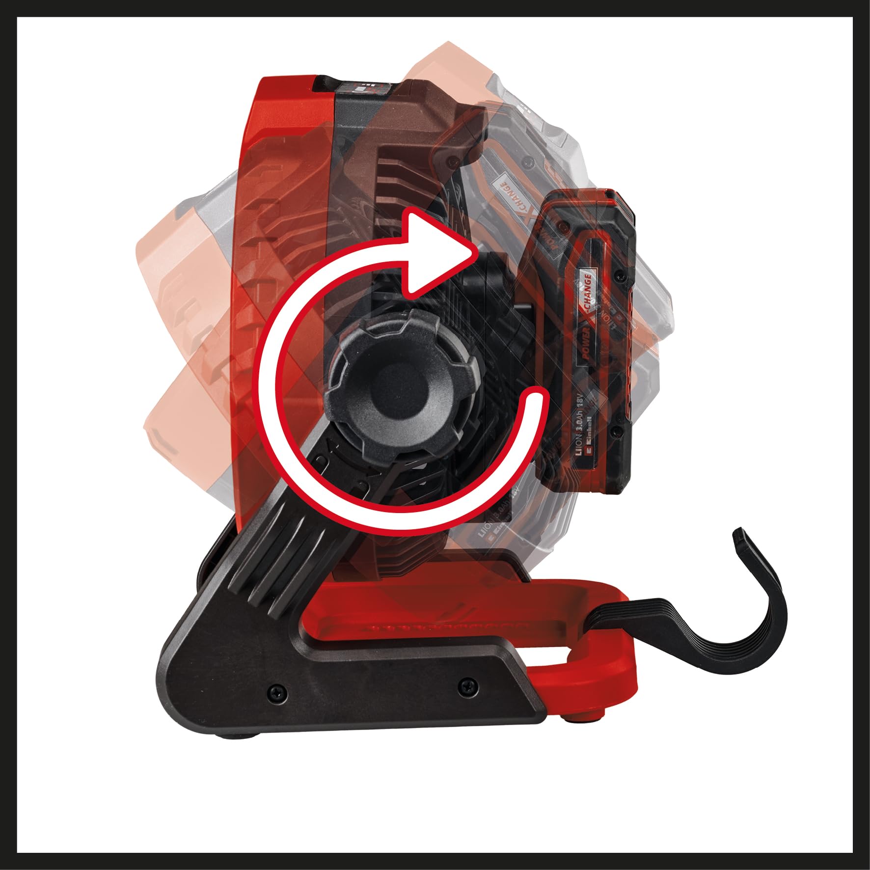 Einhell Akumulatorowy wentylator GE-CF 18/2200 Li-Solo Power X-Change (18 V, Li-Ion, 3 poziomy prędkości, obrotowa głowica wentylatora o 360°, dostawa bez akumulatora i ładowarki)
