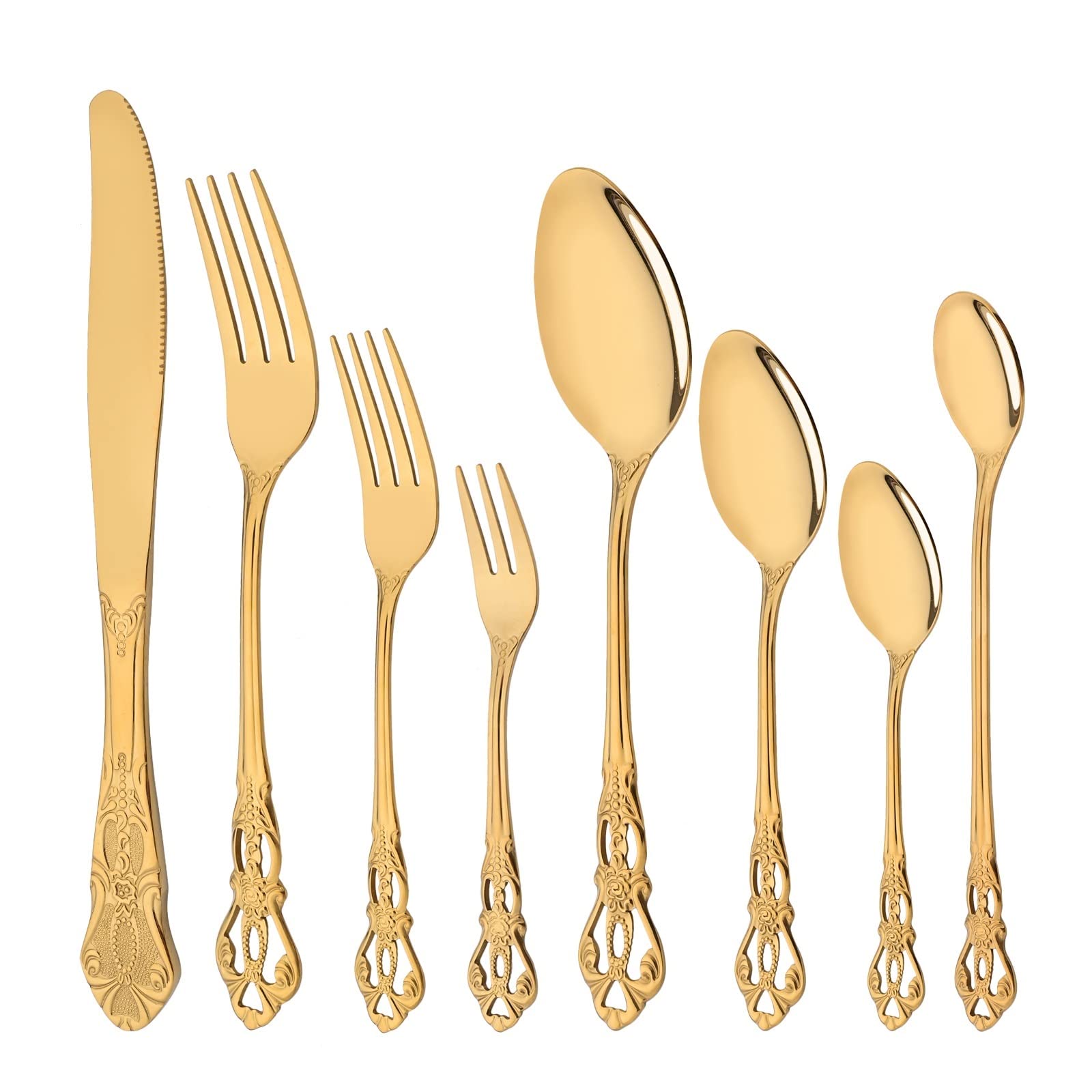 Ensemble de Couverts de Luxe en Acier Inoxydable Miroir doré 8 pièces