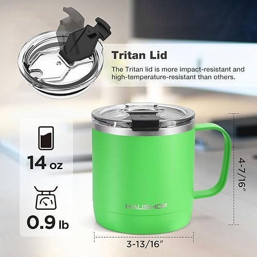 Miniatura 9 de HAUSHOF Taza de café de 14 onzas, taza de café aislada con asa, taza de campamento de viaje, taza de café portátil de acero inoxidable, tazas de