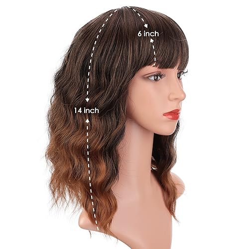Miniatura 3 de ENTRANCED STYLES Peluca marrón degradado con flequillo, pelucas cortas onduladas estilo Bob para mujer, longitud al hombro, peluca de cabello