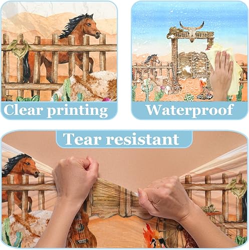 Miniatura 4 de Pymurod Decoraciones de fiesta de vaquero occidental, 3 manteles de vaquero occidental, cubierta de mesa de vaquero del oeste salvaje de plástico