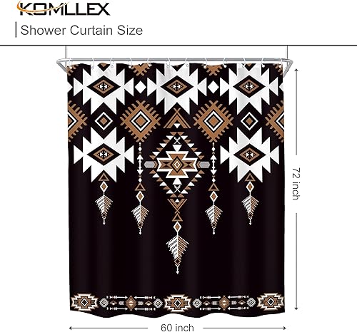 Miniatura 5 de KOMLLEX Cortina de ducha azteca occidental negra para decoración de baño, 60 pulgadas de ancho x 72 pulgadas de alto, abstracto, bohemio,