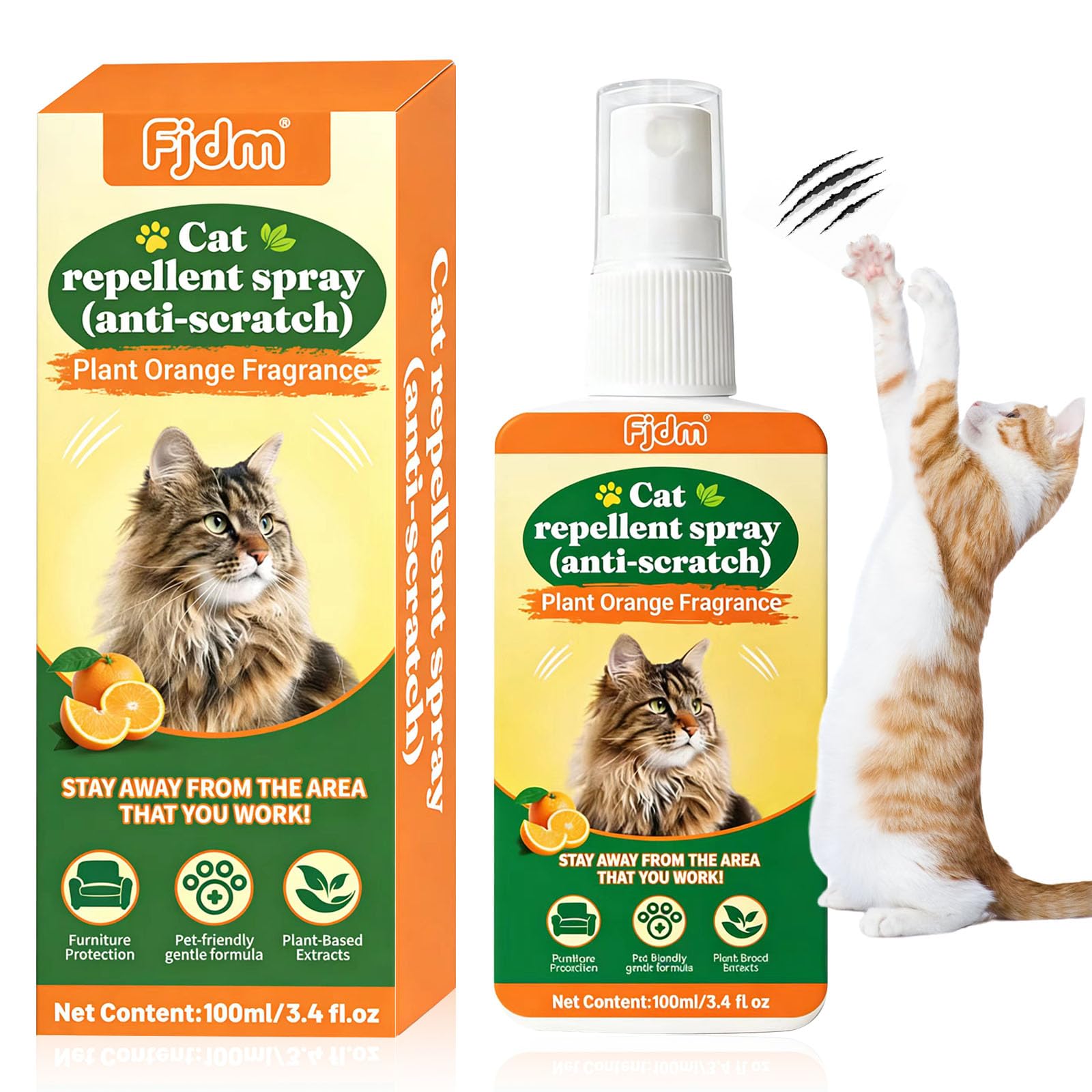 Cat Repellent Spray, Cat Deterrent Formula: 100ml Anti Scratch Cat Training Solution to Stop Scratching & Marking Indoor - Cat Behavior Aid for Furniture, Rugs & Restricted Areas, Pet Safe Non-Stainin