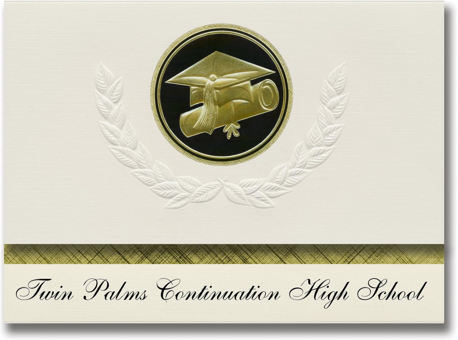Signature Announcements Twin Palms Continuation (Blythe, CA) Graduation Announcements, Presidential style, Elite package of 25 Cap & Diploma Seal. Black & Gold.