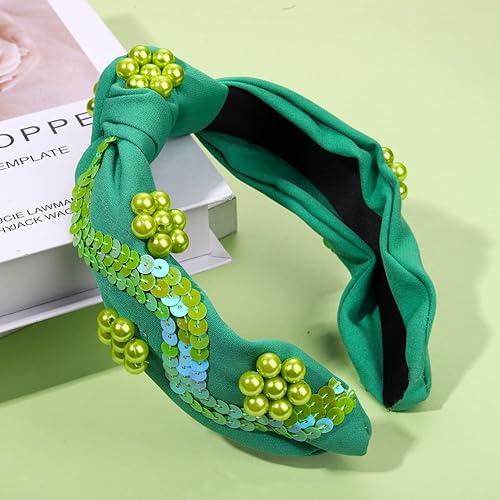 Miniatura 6 de HZEYN Diadema de Mardi Gras con cuentas de hoja de filigrana adornada Knontted Wide Turbante Diadema de Mardi Gras Disfraz de diadema para fiesta,