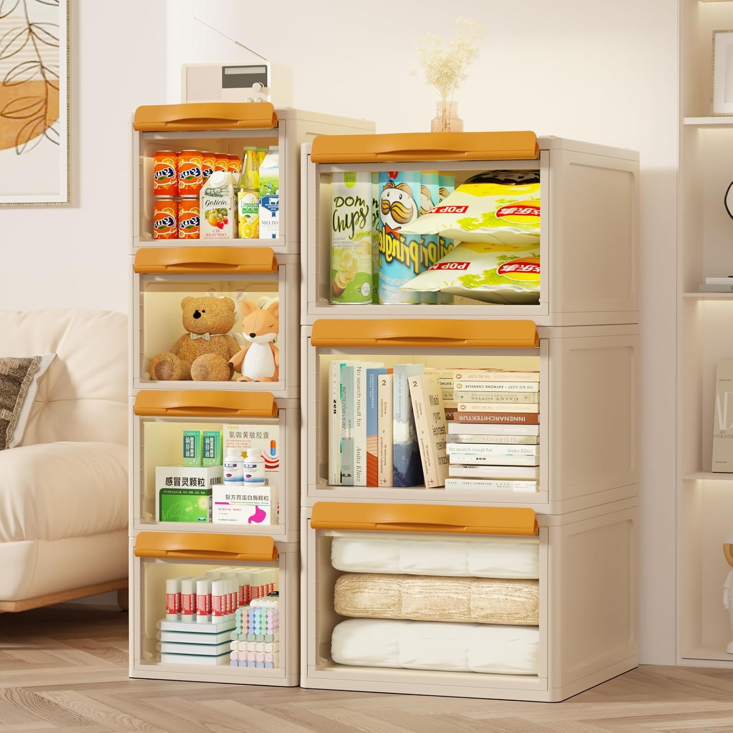 HAIXIN Storage Drawers, Stackable Storage Bins, Dual Way Opening Kitchen Organizers and Storage, Plastic Drawer Unit for Laundry Room Organization and Closet Storage, College Dorm Essentials for Girls
