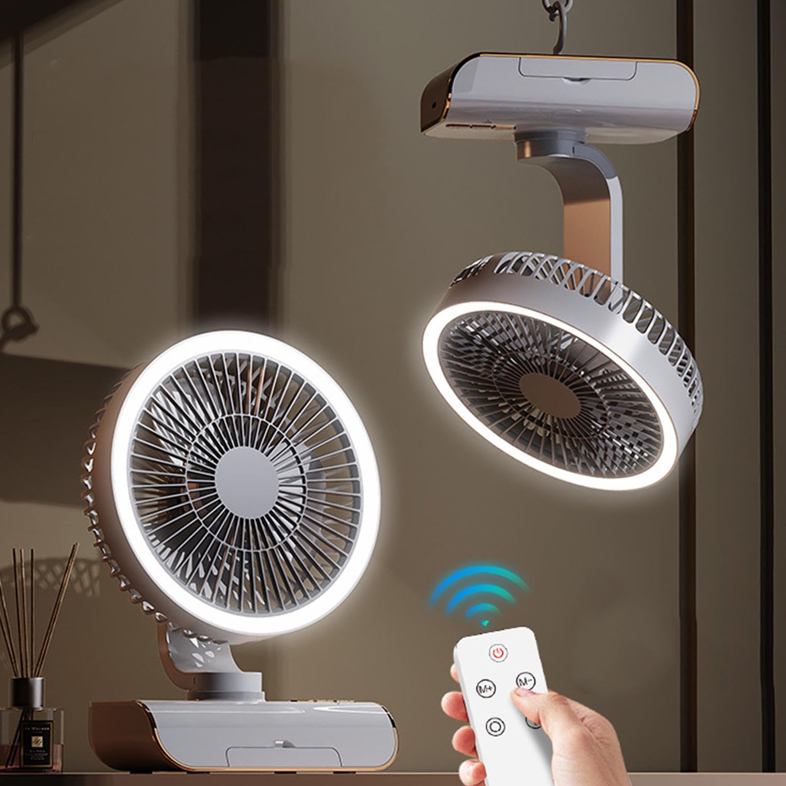 Ventilateur circulaire - Ventilateur mural à télécommande | oscille vers la gauche et la droite, 5 vitesses de vent, éclairage à 2 vitesses pour table de chevet, salon