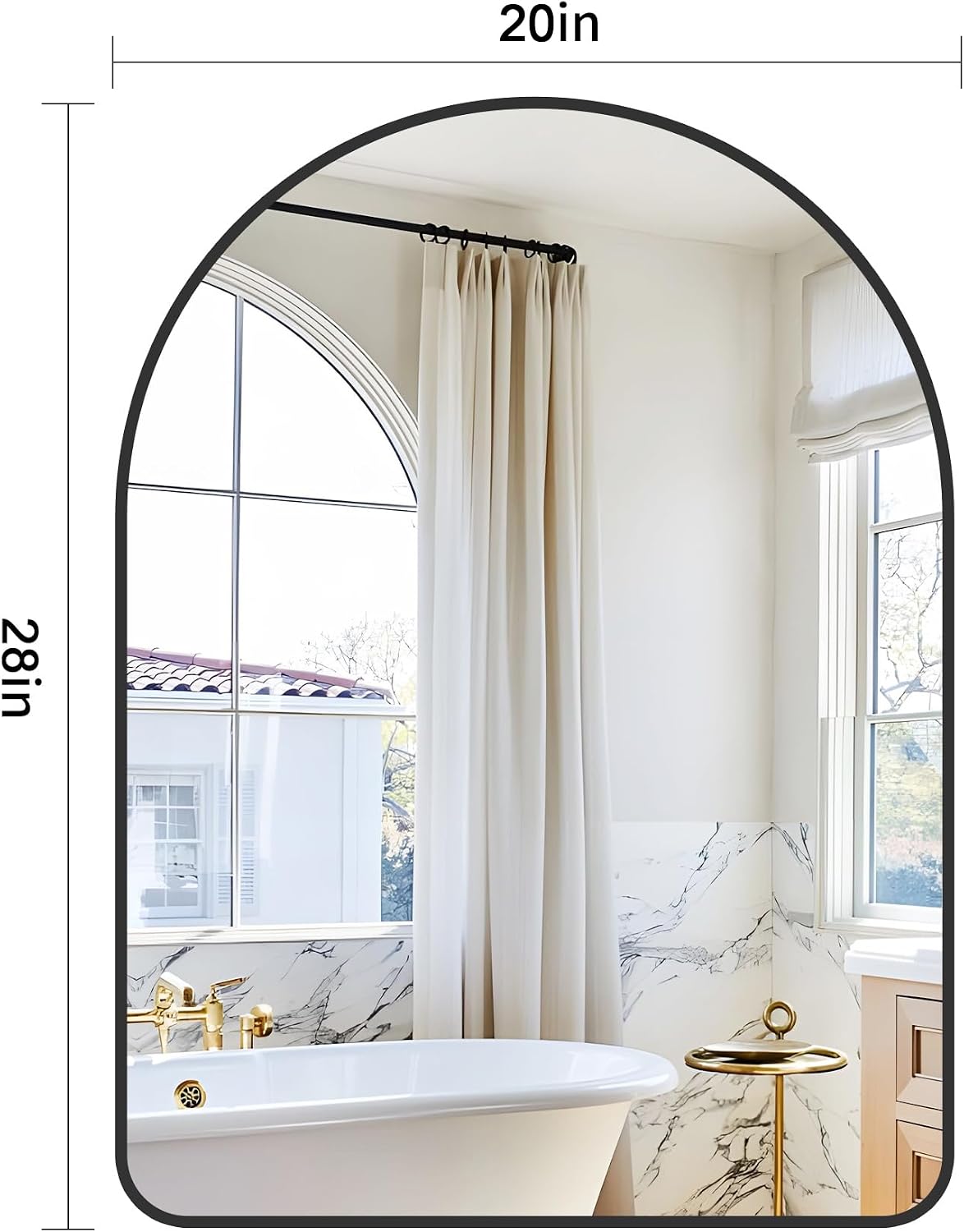 GLASHOM 20"x28" Black Arched Mirror for Bathroom, Wall Mounted Mirror, Aluminum Alloy Brushed Framed Wall Mirror, Anti-Rust, Large Mirror for Over Sink, Bedroom, Entryway Vertically Hanging image 3