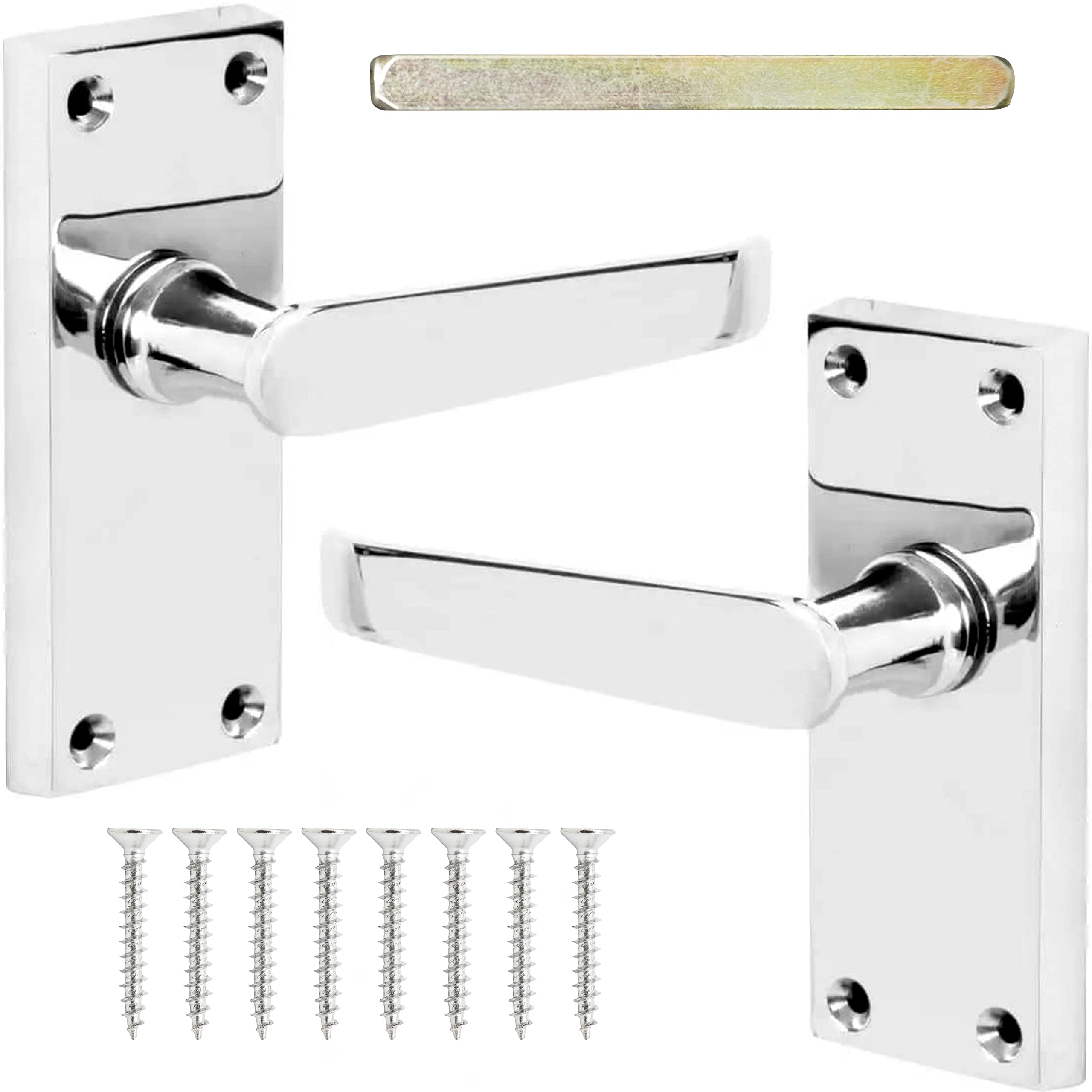 Neighbours Lane Door Handle - Straight Victorian Polished Chrome Door Handles Lever Latch for Internal Doors - Easy to Install & Durable Construction Material with Good Grip - 4”, 1 Pair