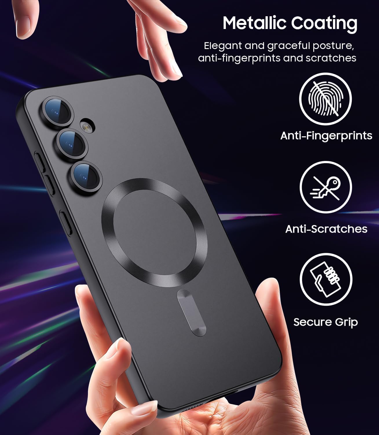 DIZORO Samsung A56 Case, Compatible with Mag Safe Back Cover, Matte Luxury Metallic Luster Flexible TPU Wireless Charging Shockproof Case with Camera Protector (Metallic Black) — Amazon image 4