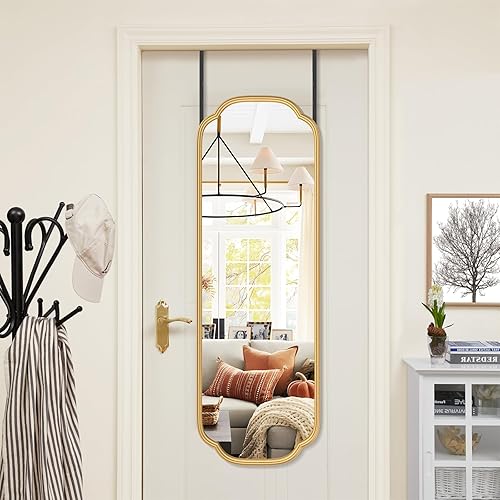 Miniatura 8 de Espejo de puerta dorado de 48"x16", espejo de longitud completa sobre la puerta con marco de metal antióxido, espejo de cuerpo completo moderno para