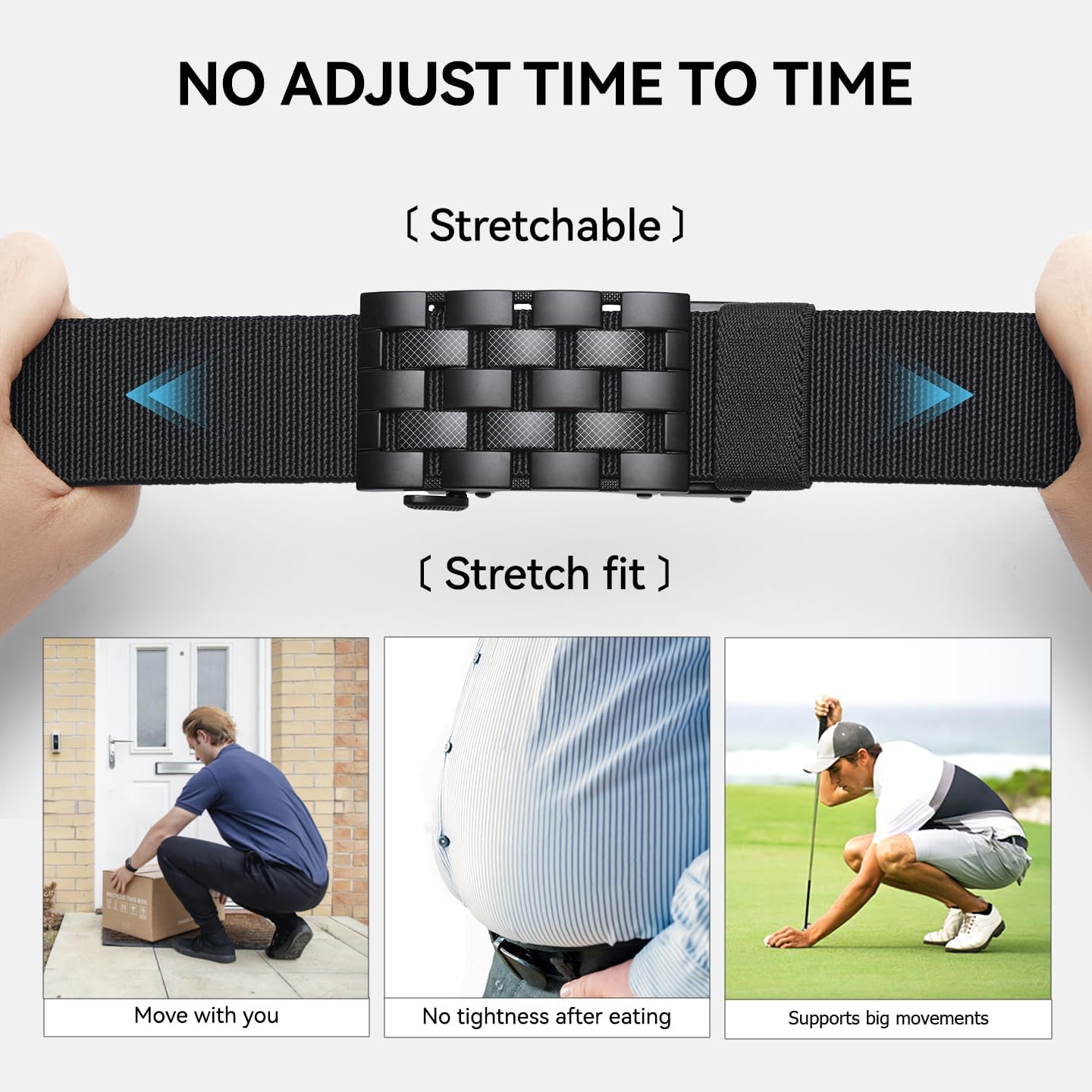 VANNANBA Stretch Ratchet Belts for Men - Elastic Nylon Belt for Work Golf Casual Pants - Image 3