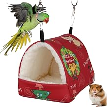 Bird Bed for Cage,1Pc Winter Warm Parrot Cage Hideaway Cave Shed with Hanging Hook,Bird Nest House Sleeping Bed for Small Birds Parakeet Cockatiel Lovebird Budgie Conures Hamster Red, M