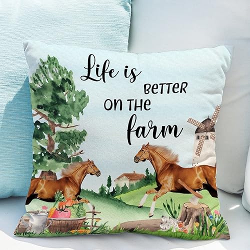 Miniatura 5 de WoGuangis Fundas de cojín Farm Life Animal Farm Fresh Horse Throw Pillow Life is Better on The Farm a cuadros almohada decoración del hogar almohada
