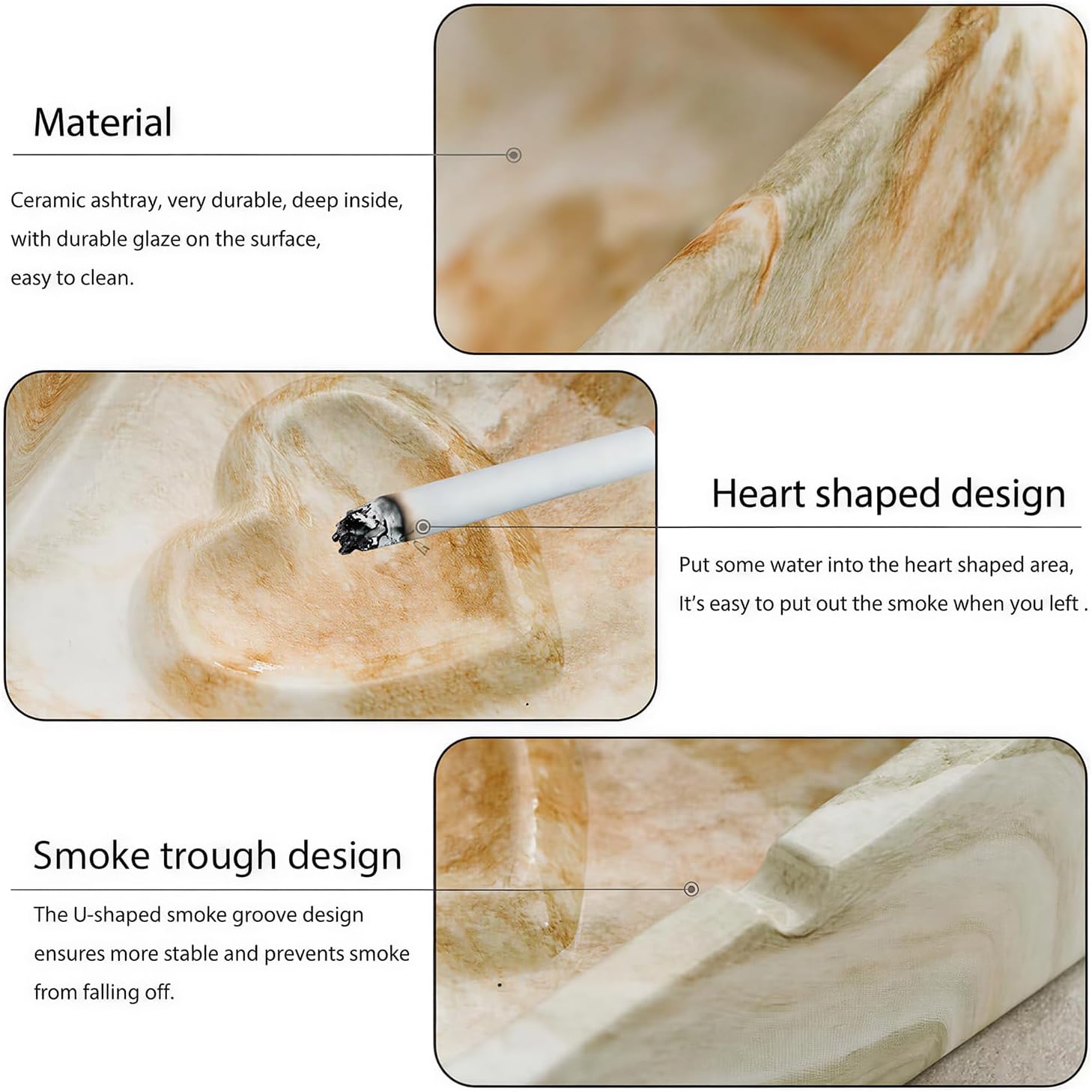Ceramic Ashtray, Cigarette Ashtray for Indoor or Outdoor Use，Ash Holder for Smokers,Desktop Smoking Ash Tray for Home Office Decoration (Stone yellow)