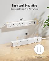 Vista 7 de SUPERDANNY - Cable de extensión de 10 pies con múltiples tomas, tira de alimentación con protector de sobretensiones de enchufe plano, cable largo