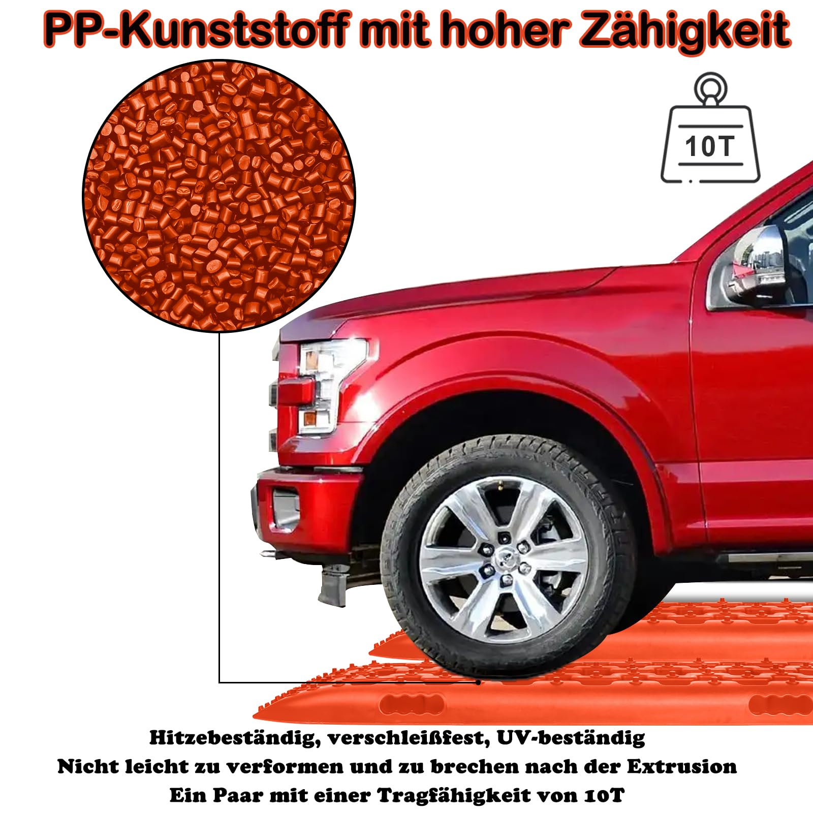 YUENFONG 2 Stück Sandbleche Anfahrhilfe mit Aufbewahrungstasche, Traktionsmatte Recovery Board 10T Last Traktionshilfe, Reifenleiter für Wohnmobil Geländewagen PKW, Orange