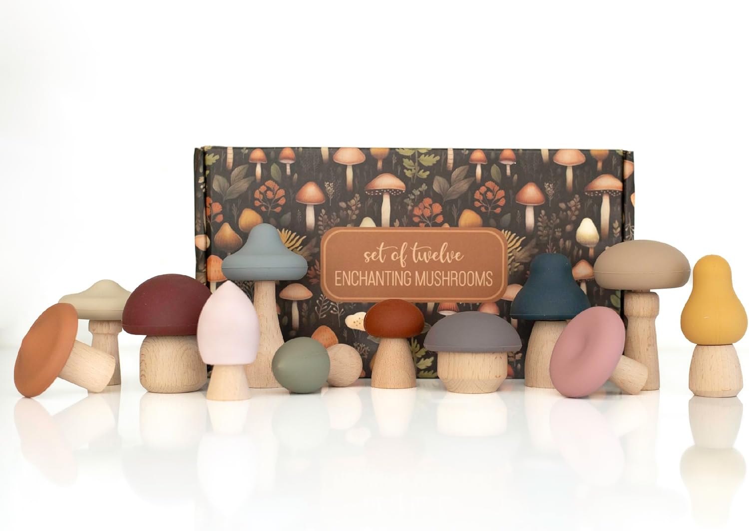 Mushroom Toys Wooden Woodland Kids Garden Fungi Mushroom Table Decor Set of 12