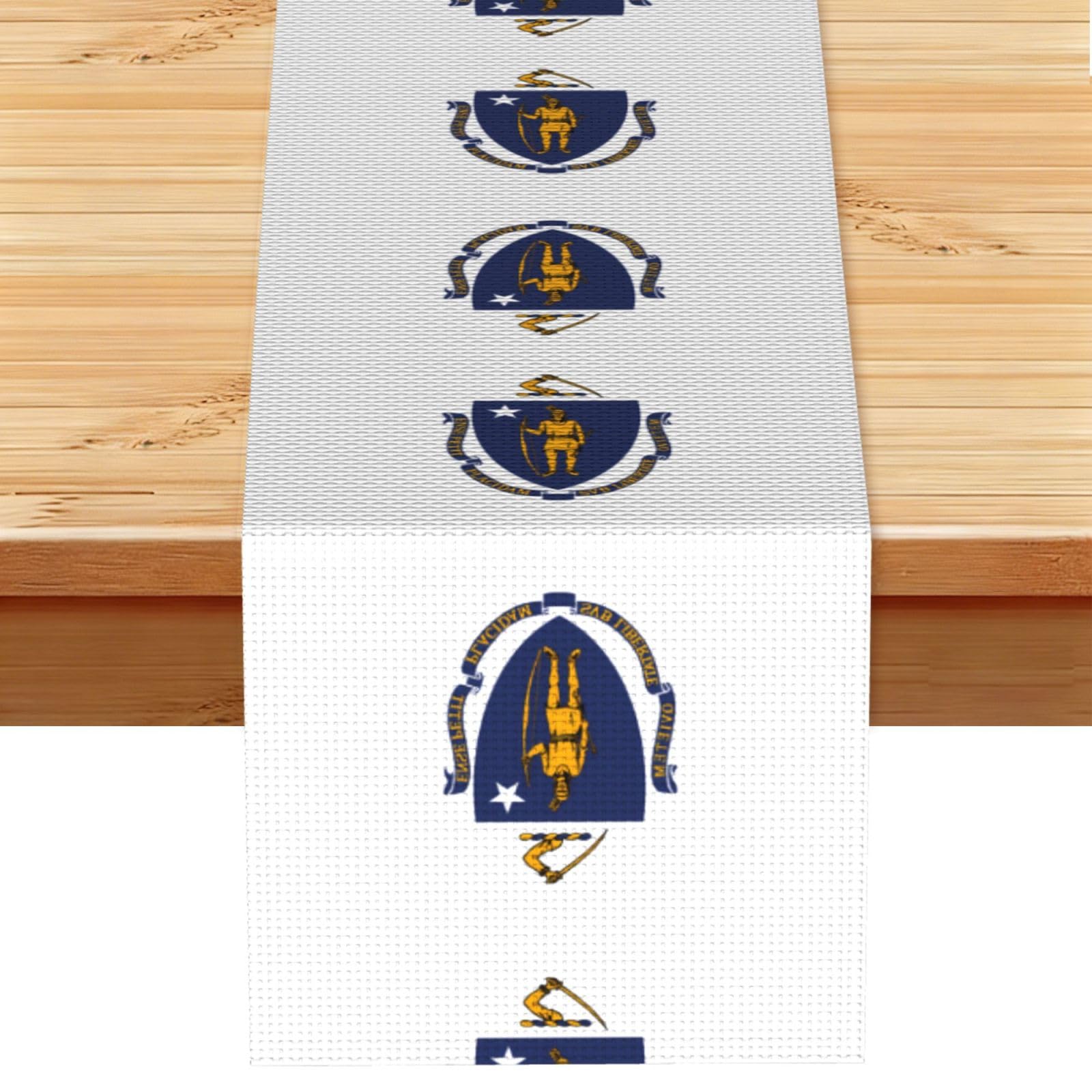 Massachusetts State Flag Linen Feel Table Runner Wedding Party Home Decoration