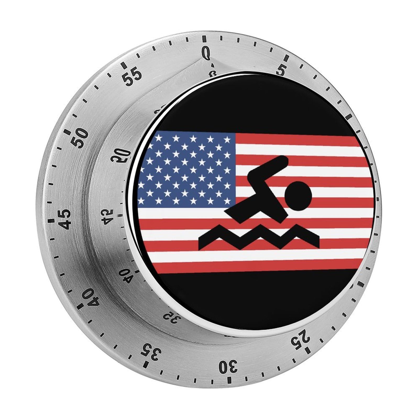 Swim United States Flag Swimming Magnetic Timer for Kitchen Cooking Productivity Stainless Steel Timers with Alarm