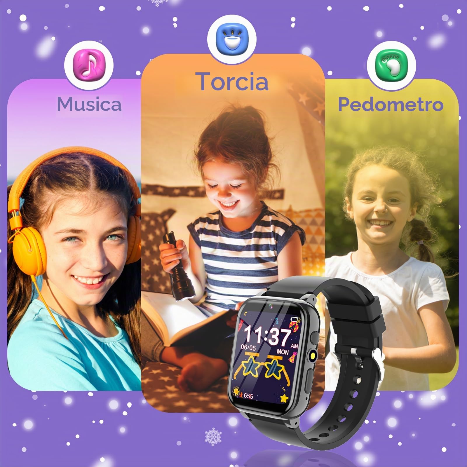 Orologio Smartwatch Bambini 26 Giochi, Sveglia, Schede Didattiche, Storie Audio, Contapassi Calorie, Fotocamera, Musicale, Torcia, Regalo Bambini per Ragazza e Ragazzo