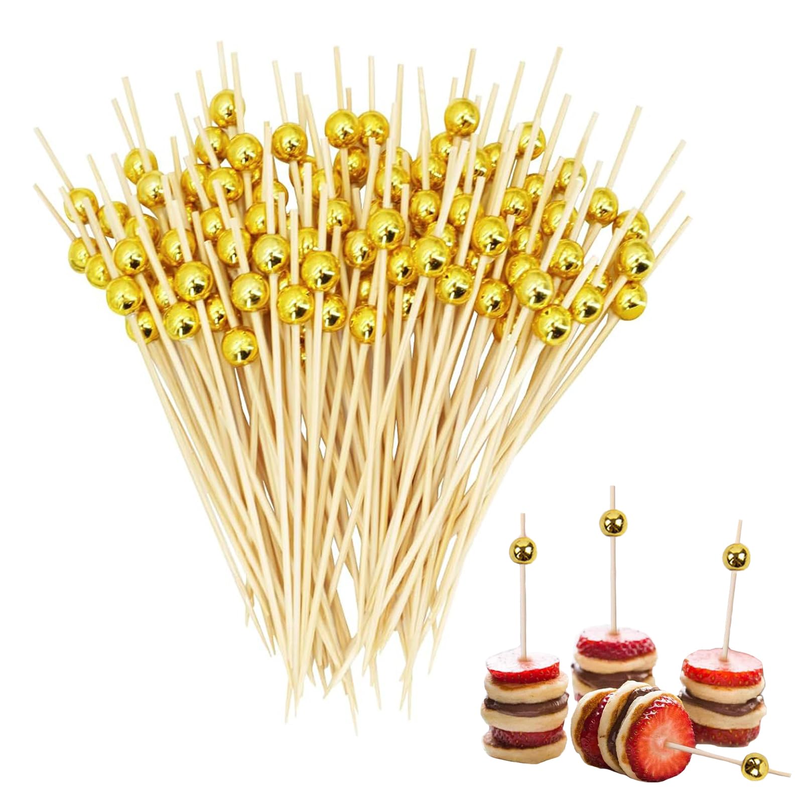 Big Bargain Store Fruit Toothpick, Cocktail Picks, 100Pcs Food Toothpicks, Handmade Wooden Decorative Sticks, Suitable for Appetizers Sandwich Drinks Dessert Barbeque Party Wedding Camping Picnic