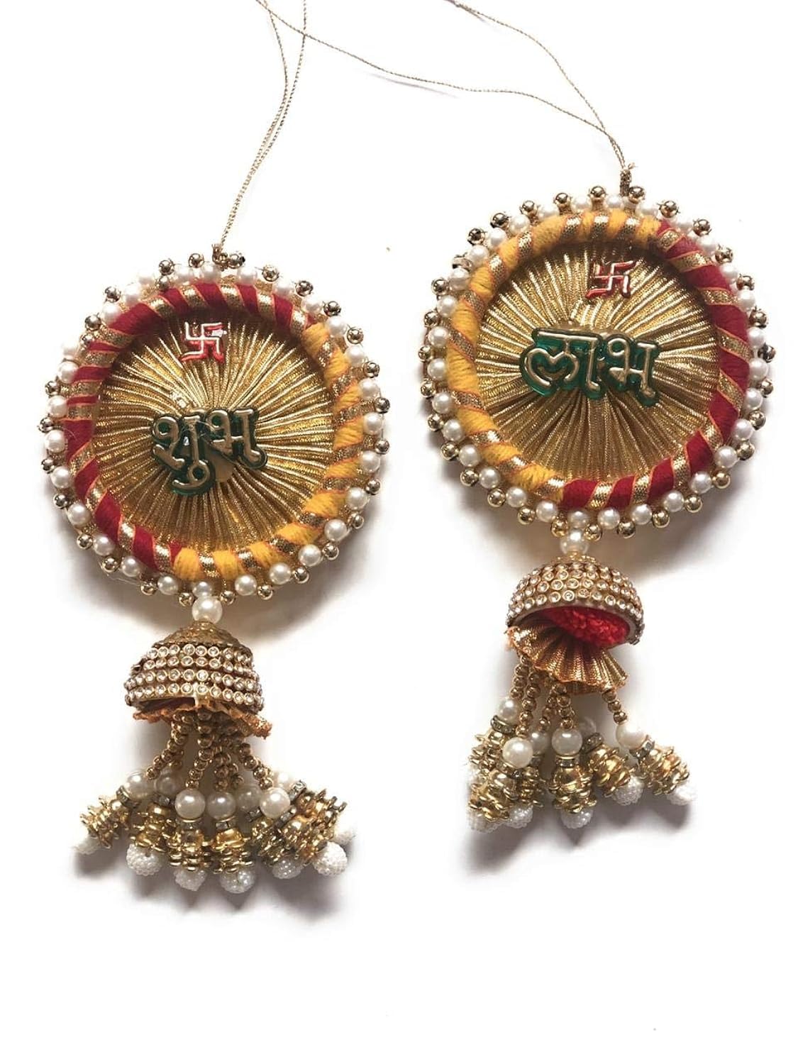 Shreeji Creations Shubh Labh Door window Home temple hanging with heavy beads work -Wall Decoration pair 110