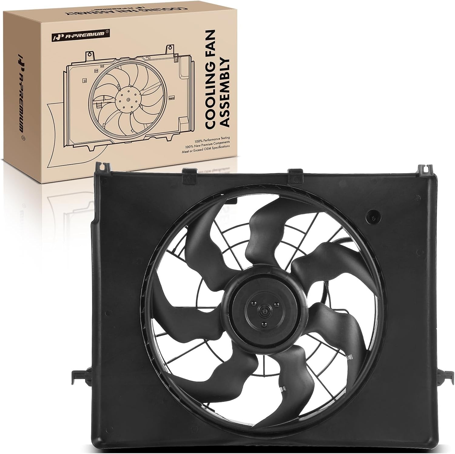 A-Premium Engine Radiator Cooling Fan Assembly Compatible with Select Hyundai Models - Sonata 2006 2007 2008, 2.4L - Replace# 252313K460, 253803K210