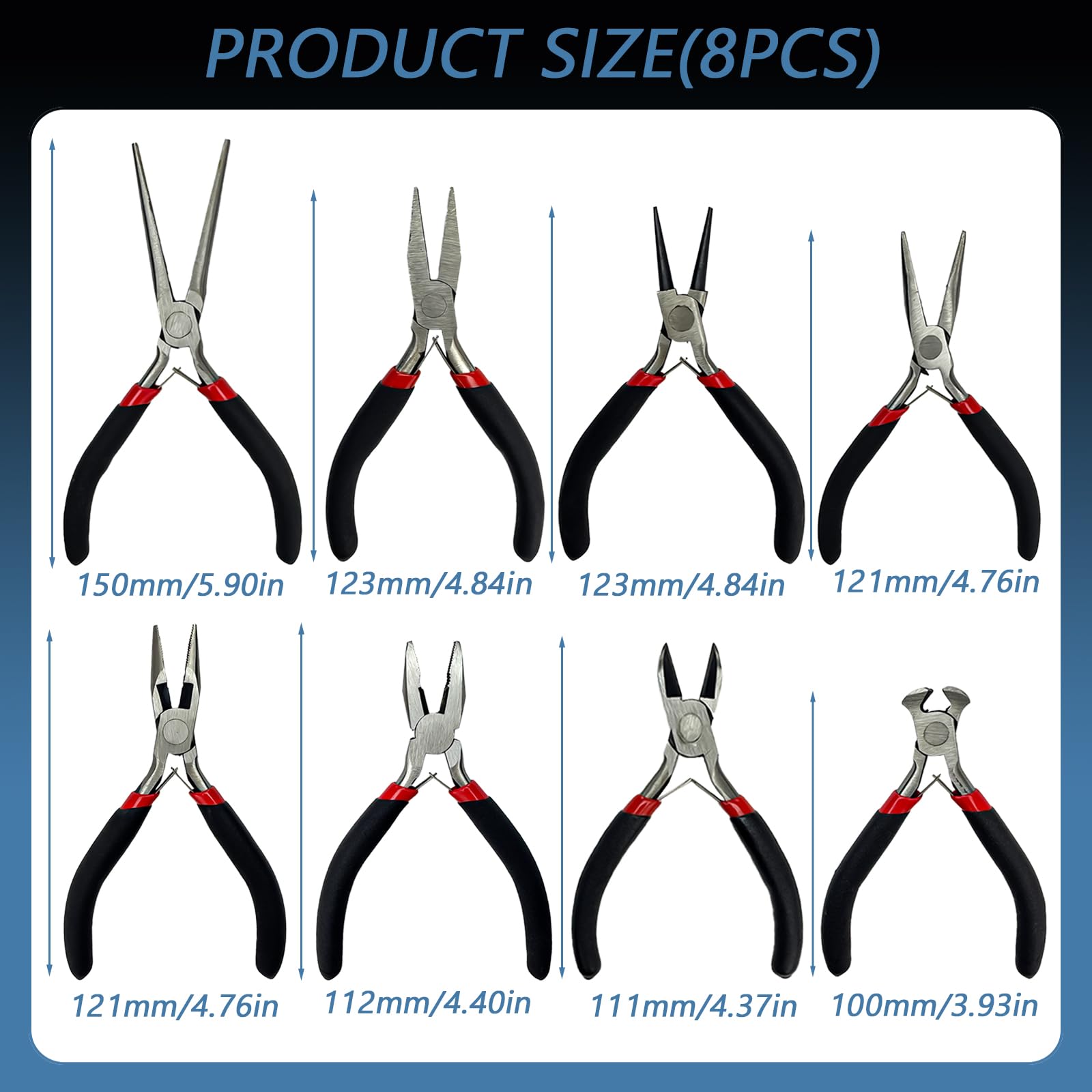 Juego de 8 Piezas Alicates Joyería, Mini Alicates de Precisión con Bolsa de Almacenamiento para la Fabricación de joyas Reparaciones y Hacer Manualidades