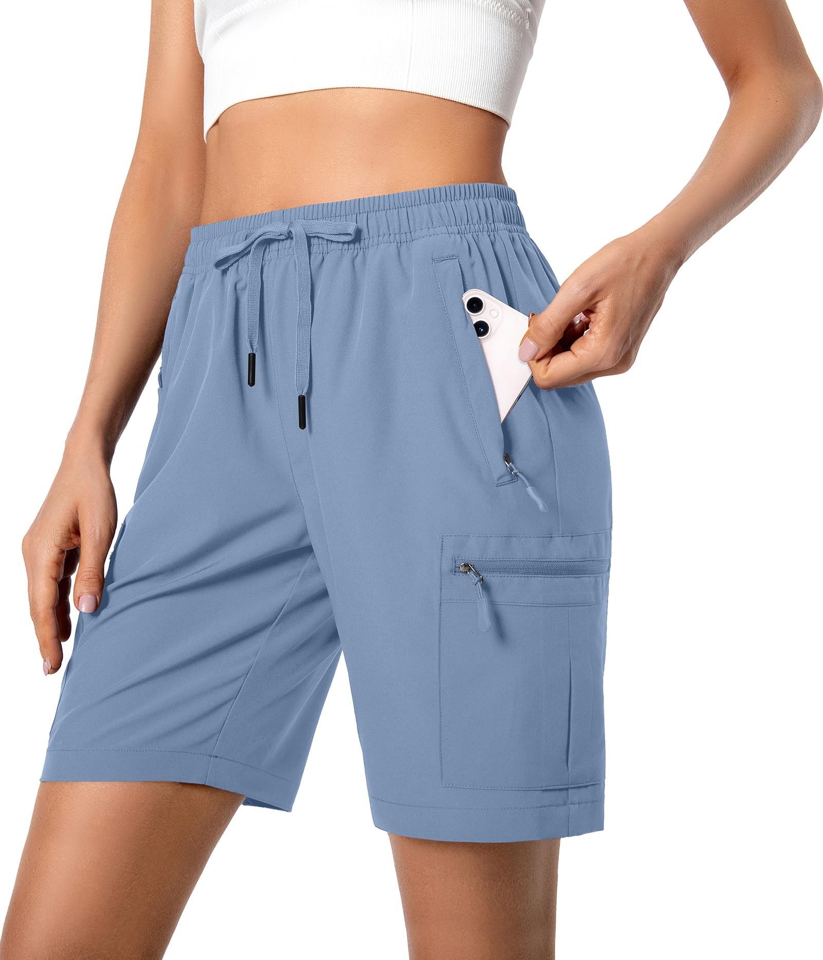 Hugut Women's Lightweight Hiking Cargo Shorts Quick Dry with Zipper Pockets