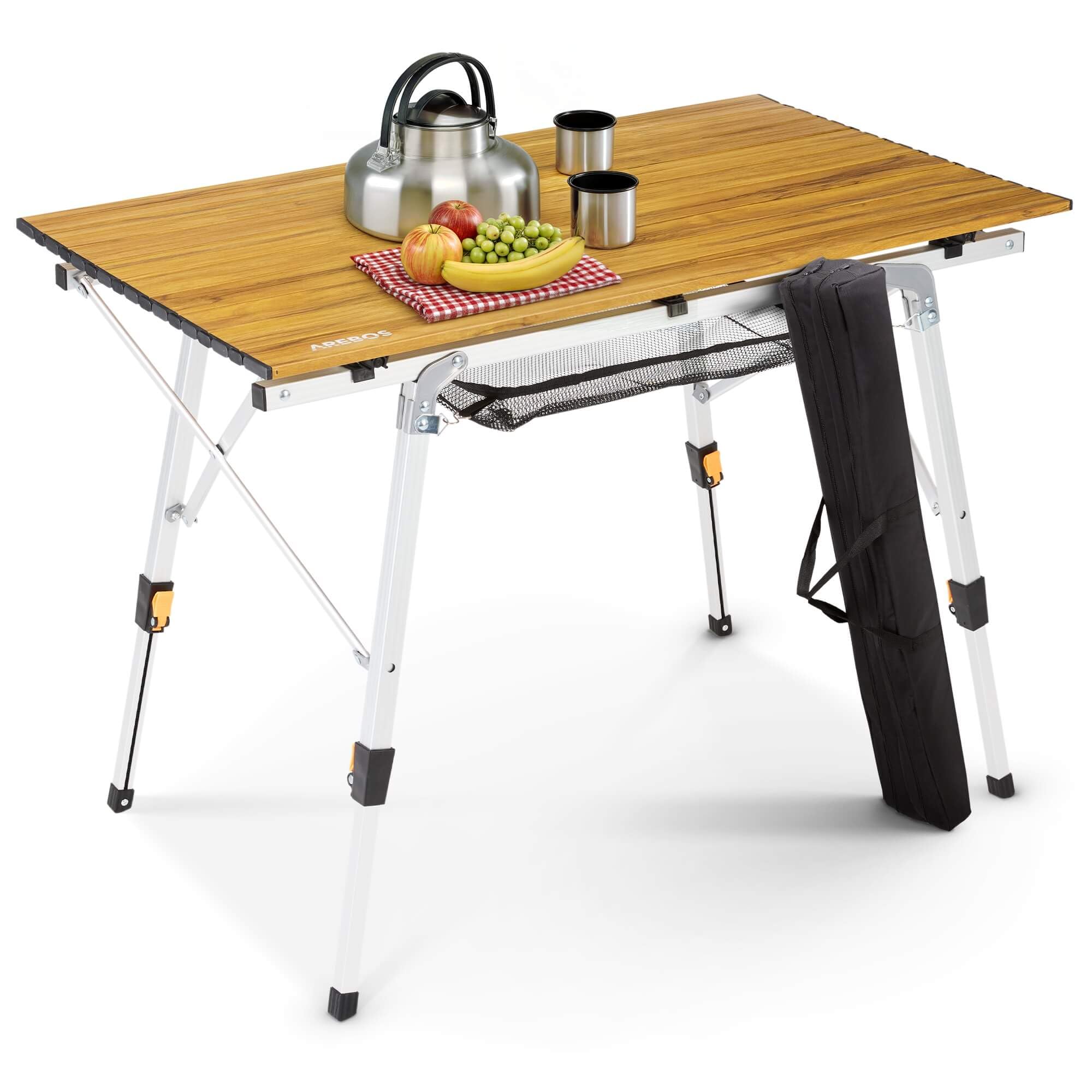 COSTWAY Tavolo da Campeggio Pieghevole di Bambù, Tavolo da Picnic Leggero con Borsa di Trasporto, Tavolo da Esterno per Campeggio, Trekking, Pesca e