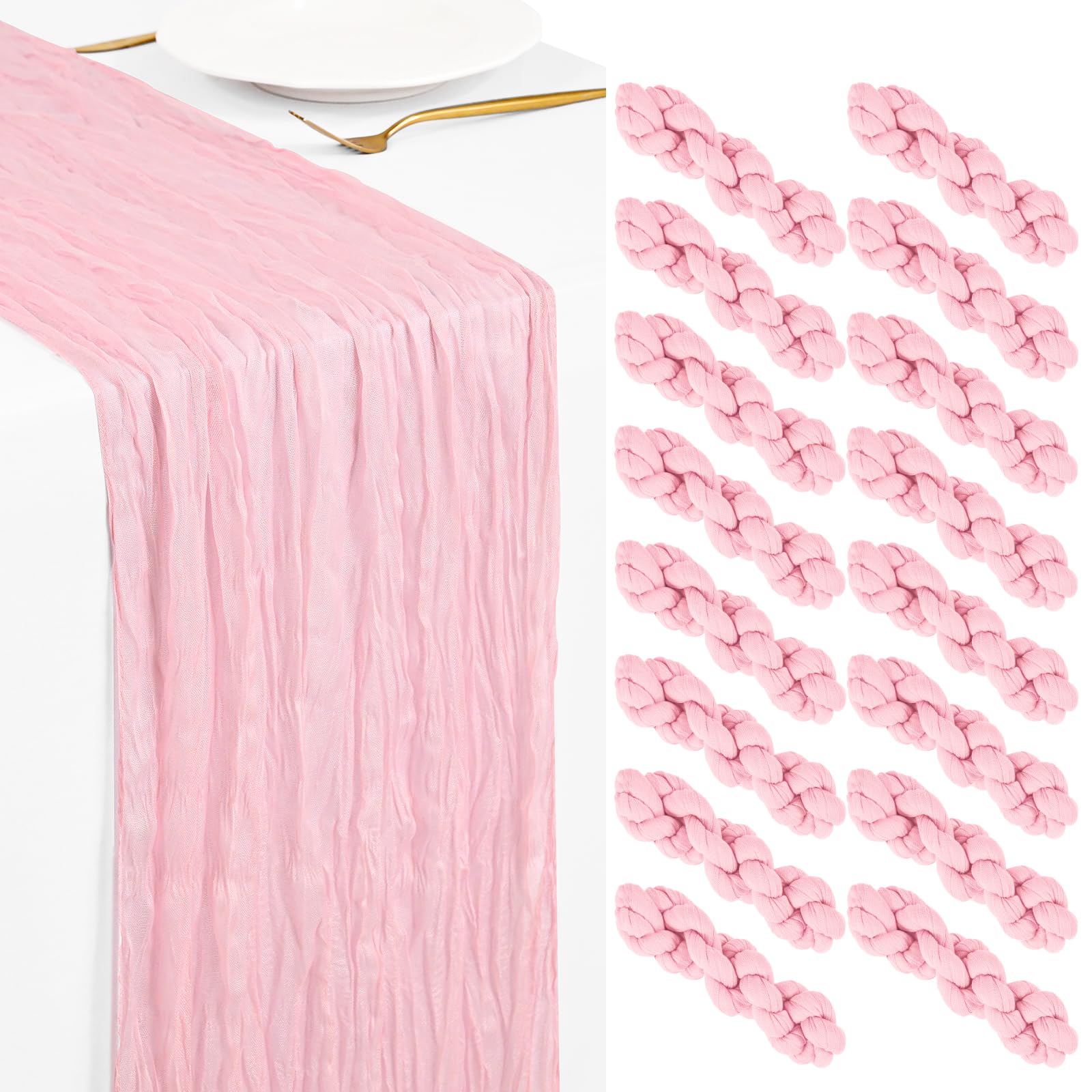 Showgeous 16 Pack Light Pink Cheesecloth Table Runner 45x275cm Boho Gauze Cheese Cloth Table Runners Romantic Rustic Sheer Table Decorations for Wedding Party Baby Shower Birthday Holiday Home