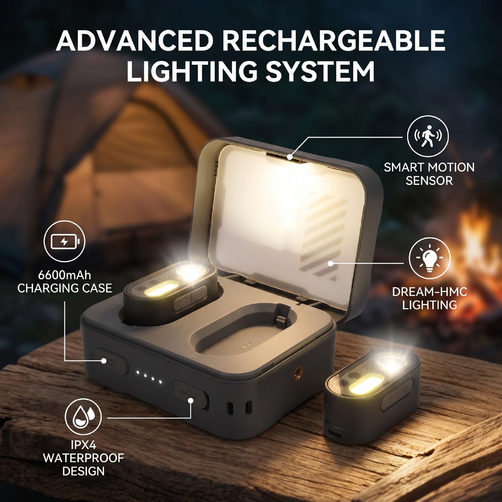 Naroote LED-Stirnlampe, Wiederaufladbare Stirnlampe mit Ladekoffer, Aufhängehaken, Intelligentem Bewegungssensor, Wasserdichtem Design, Vielseitig Einsetzbar zum Angeln, Wandern