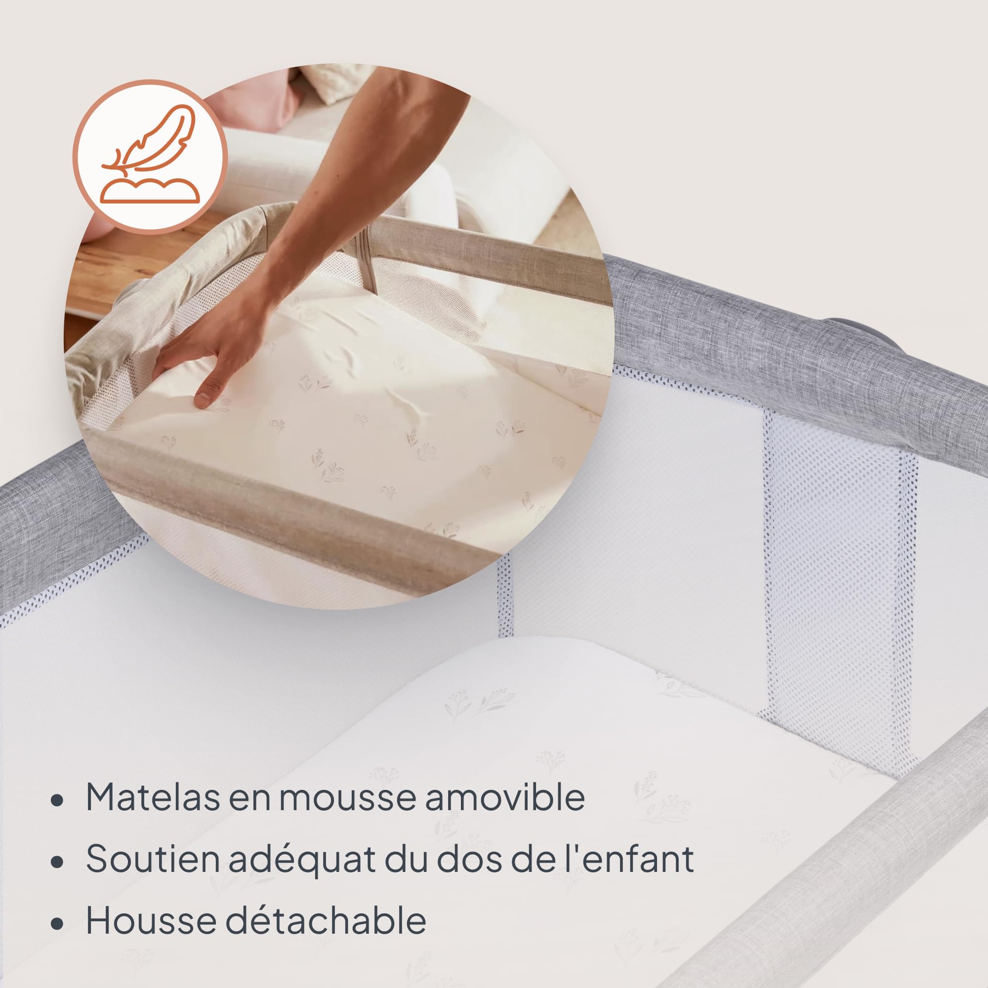 lionelo Luna, lit Bebe indépendant, cododo avec Matelas, co-Sleeping, du Nouveau-né à 9 kg. Hauteur et Inclinaison réglables, 4 Roues avec Blocage, Fixation au lit des Parents, aéré