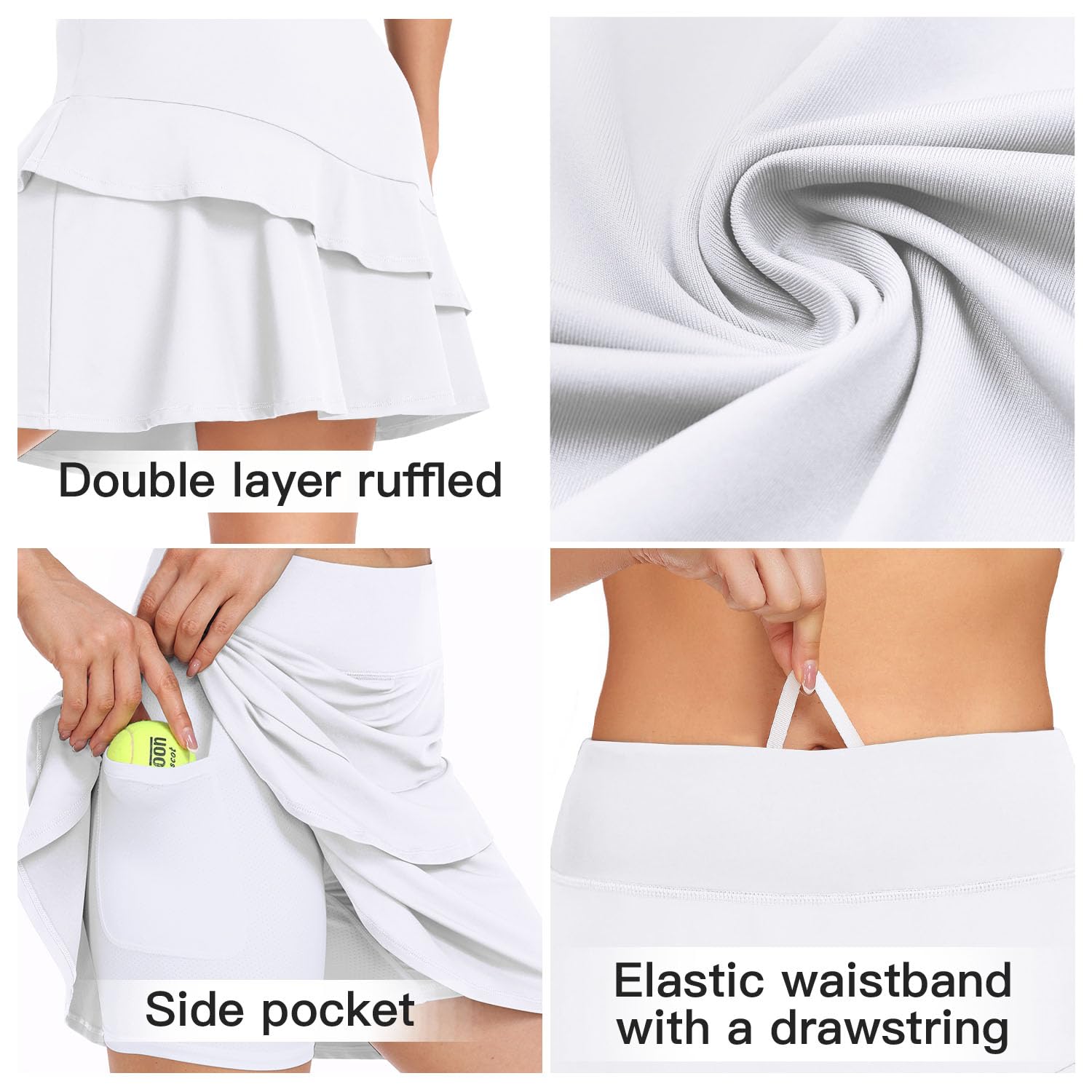 Soneven Jupe de Tennis pour Femme - Longueur Genou - avec Pantalon - Jupe de randonnée plissée - pour l'été - Sport - 3 Poches et Cordon de Serrage