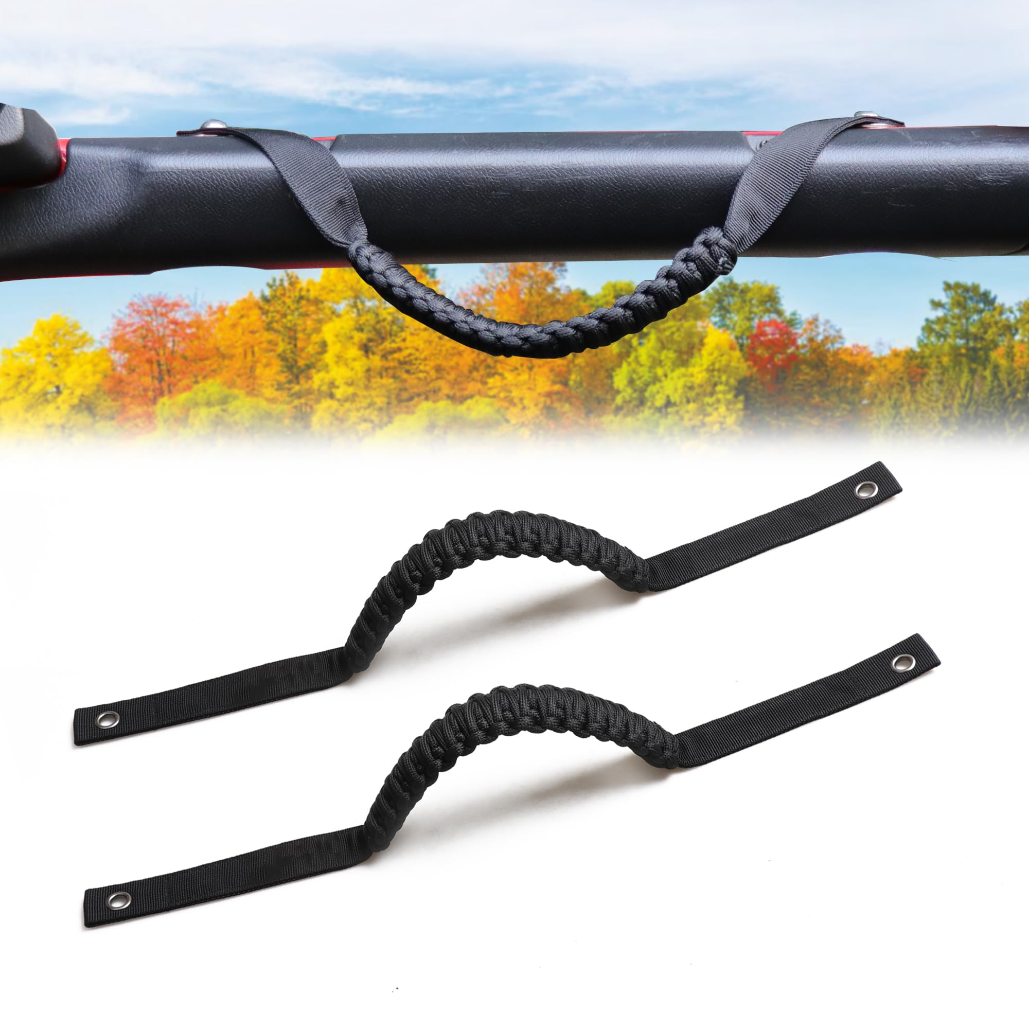 sukemichi for Jeep Handles Grab, Front Seat Paracord Roll Bar Grab Handles Grip Handle for 2018-2025 Jeep Wrangler Accessories JL Gladiator 4XE HARD